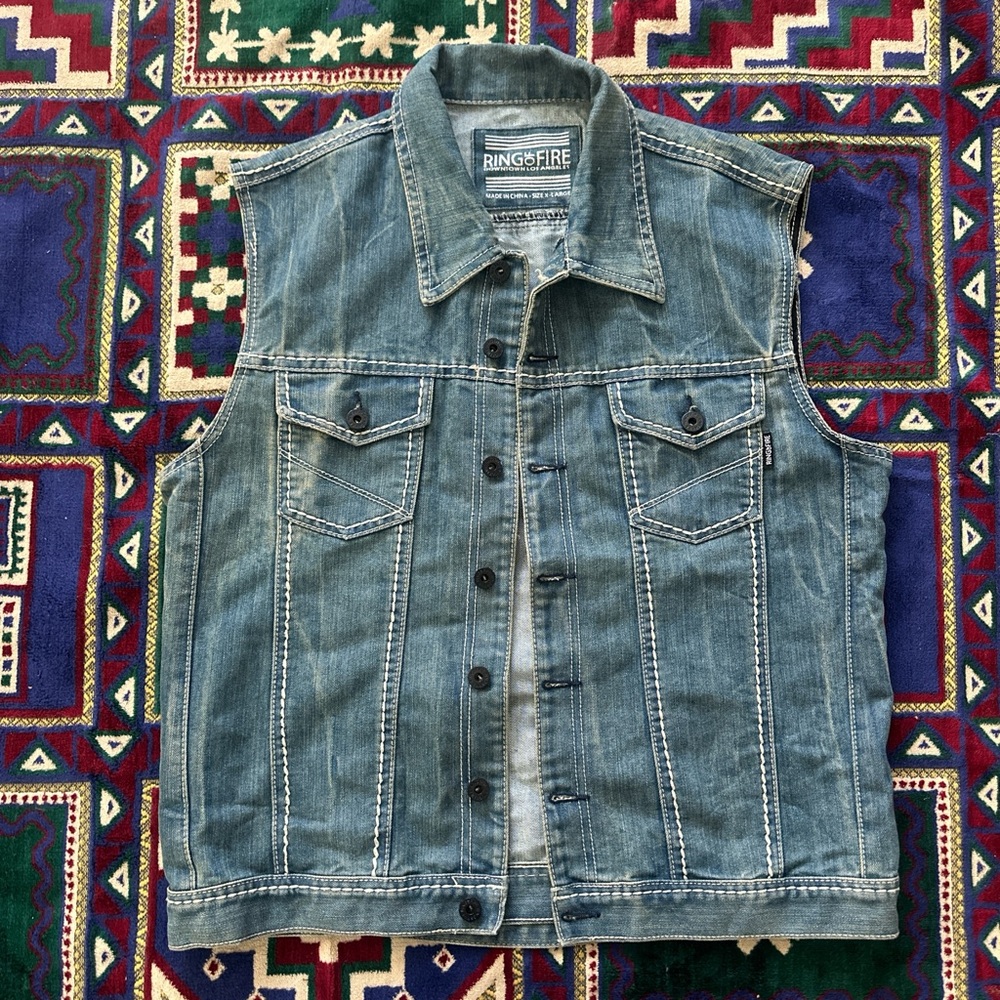 Ring of Fire Denim Biker Vest